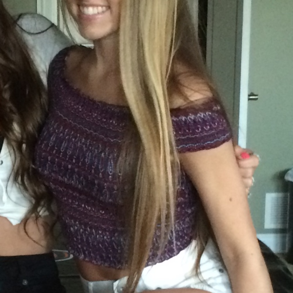 Patterned off the shoulder crop top